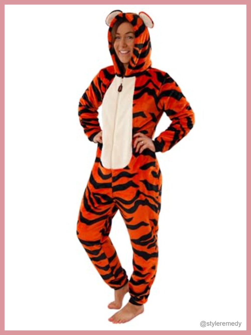 Adult Womens Fleece One-Piece Pajamas Hooded Tigger Costume